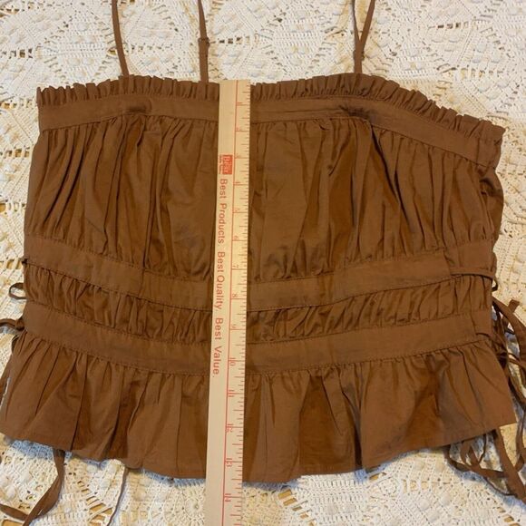 Free People Brown Ruffle Crop Top Tank - Medium - Side Ties Boho Faire (125) - Picture 9 of 12